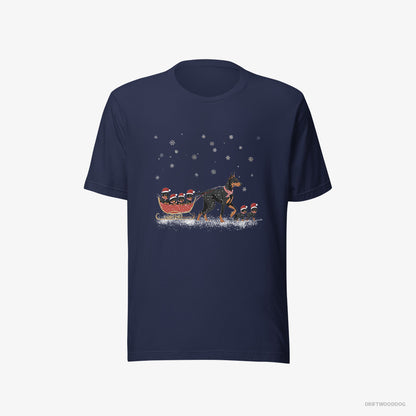 Dobermann Pulling Puppies on a Fun Sled Ride Navy T-Shirt