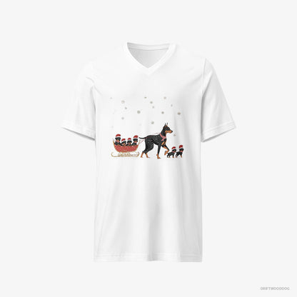 Dobermann Pulling Puppies on a Fun Sled Ride White T-Shirt