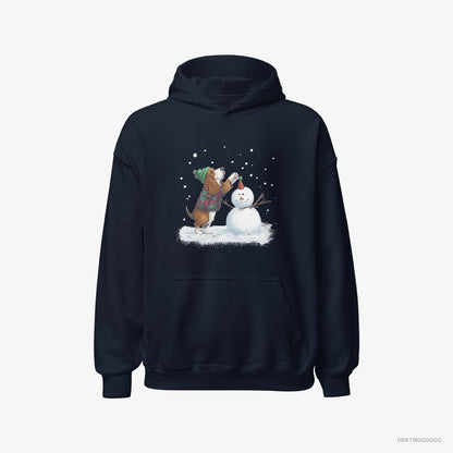 Basset Hound Crafting a Snowman Navy Hoodie