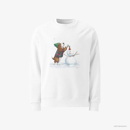 Basset Hound Crafting a Snowman White Sweatshirt