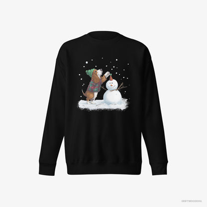 Basset Hound Sweatshirt – Men Black Sweatshirt Eco-Friendly – Crafting a Snowman (on White Background)