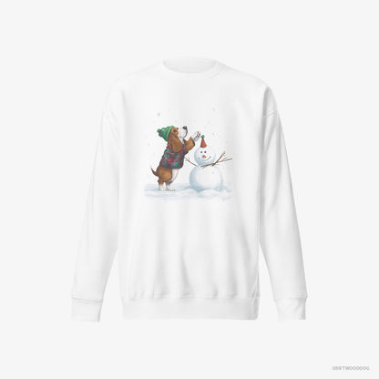 Basset Hound Crafting a Snowman White Sweatshirt