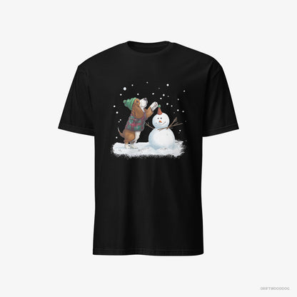 Basset Hound Crafting a Snowman Black T-Shirt