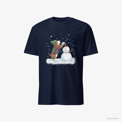 Basset Hound T-Shirt – Men Navy T-Shirt Classic – Crafting a Snowman (on White Background)