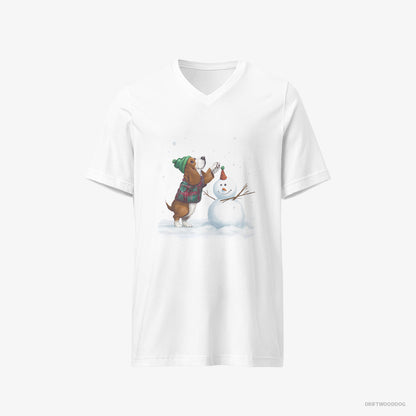 Basset Hound Crafting a Snowman White T-Shirt