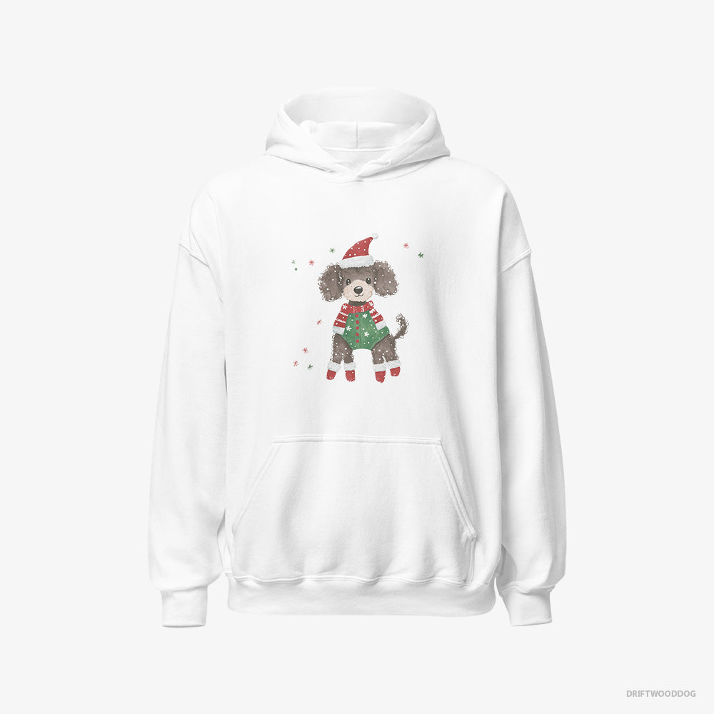 Poodle Hoodie – Men White Hoodie Classic – in an Elf Costume (on White Background)