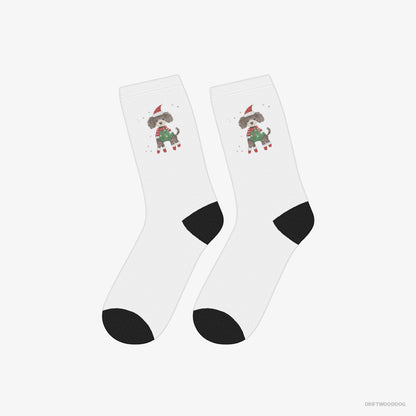 Poodle Socks – Unisex White Socks Classic – in an Elf Costume (on White Background)