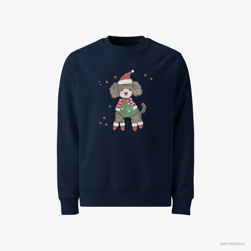 Poodle Sweatshirt – Men Navy Sweatshirt Classic – in an Elf Costume (on White Background)