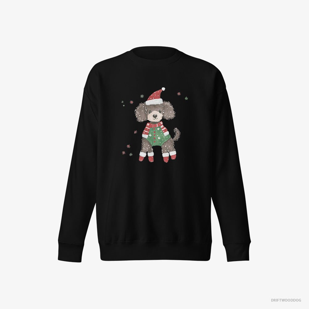 Poodle Sweatshirt – Men Black Sweatshirt Eco-Friendly – in an Elf Costume (on White Background)