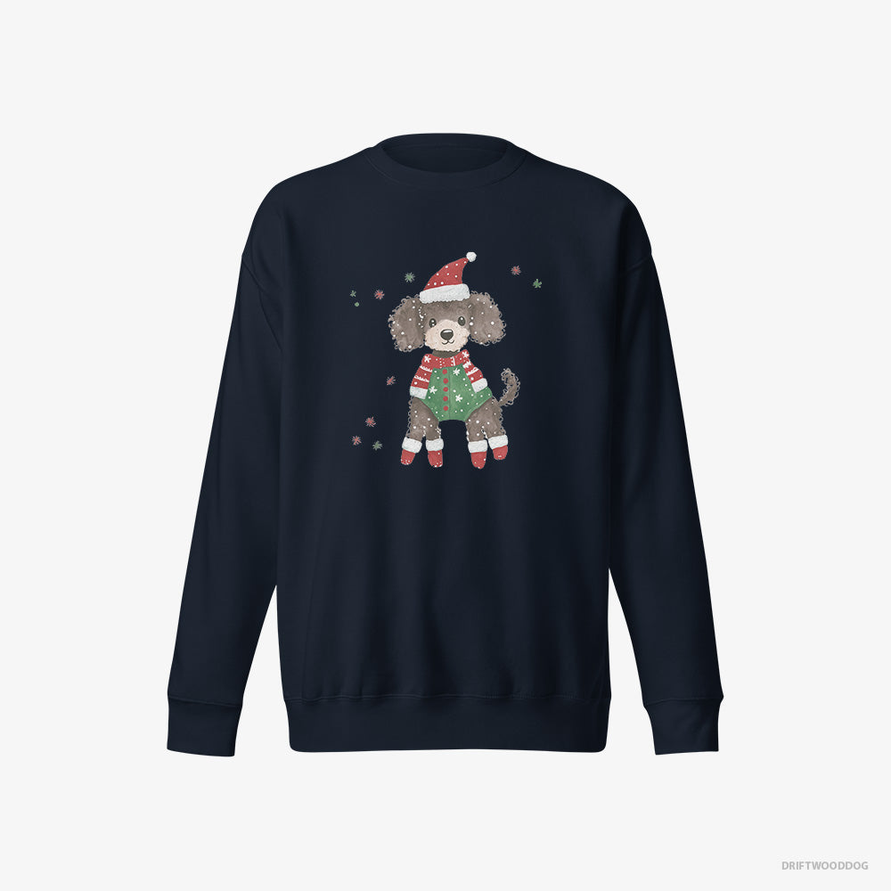 Poodle Sweatshirt – Men Navy Sweatshirt Eco-Friendly – in an Elf Costume (on White Background)