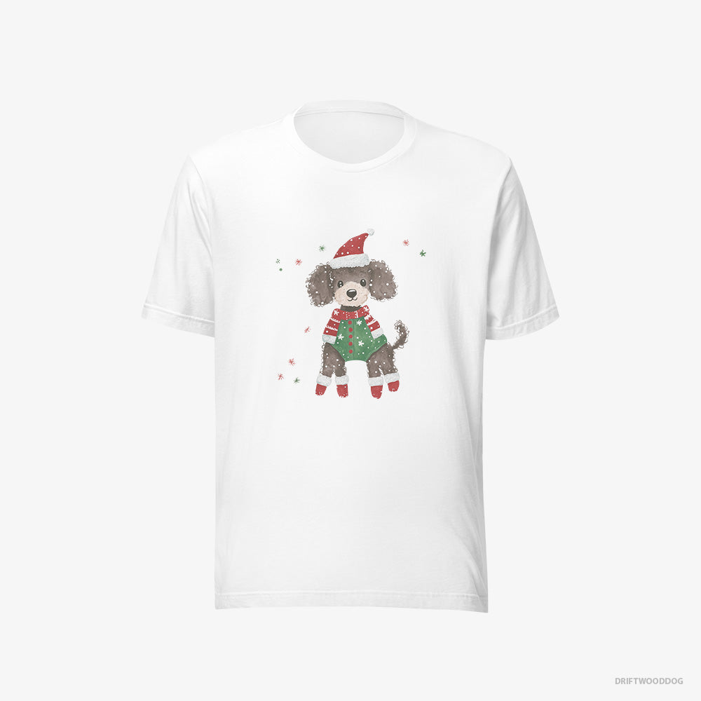 Poodle T-Shirt – Women White T-Shirt Eco-Friendly – in an Elf Costume (on White Background)