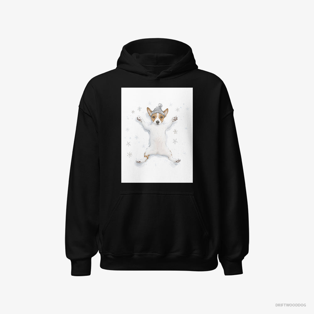 Jack Russell Terrier Hoodie – Women Black Hoodie Classic – Rolling in the Snow (on White Background)