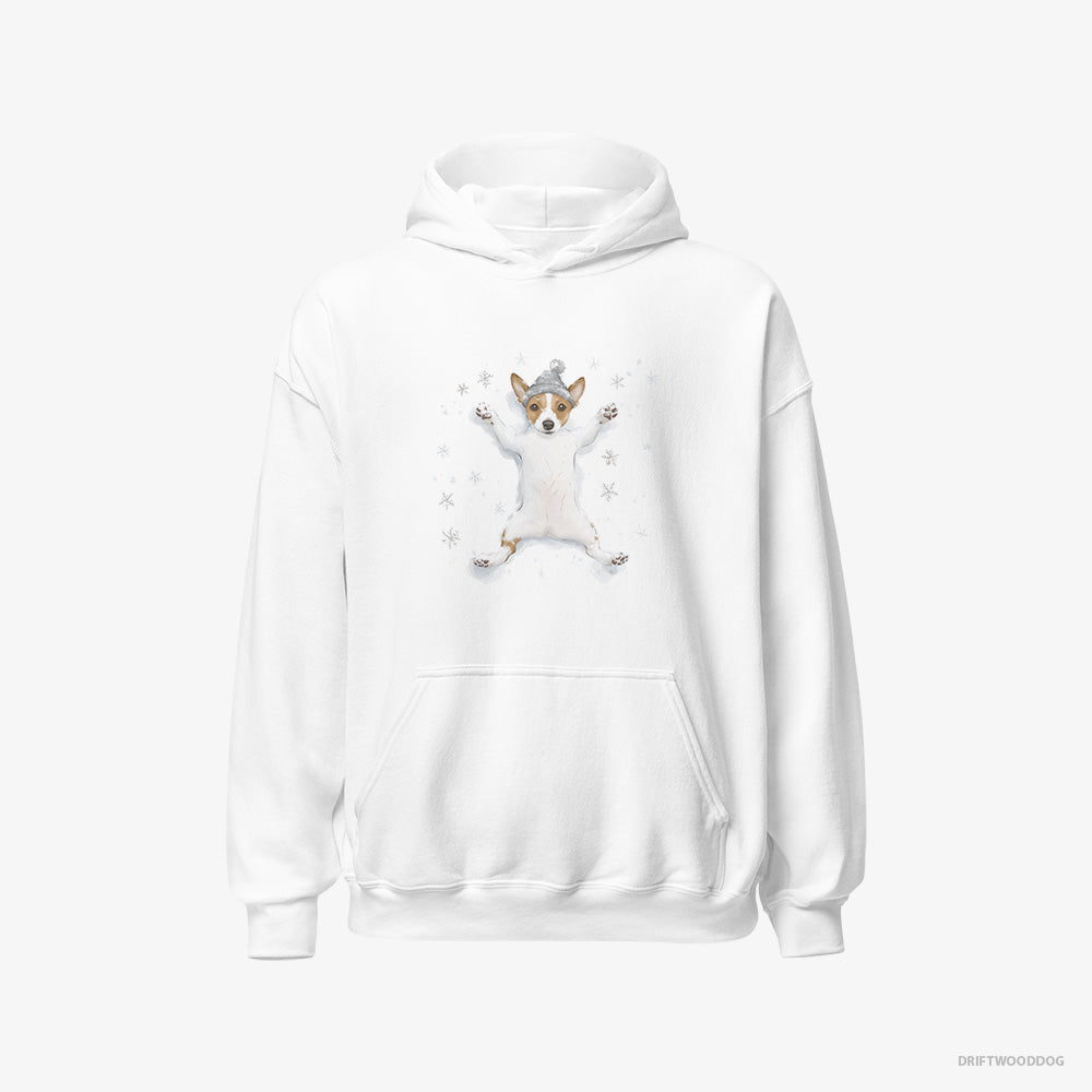 Jack Russell Terrier Hoodie – Women White Hoodie Classic – Rolling in the Snow (on White Background)