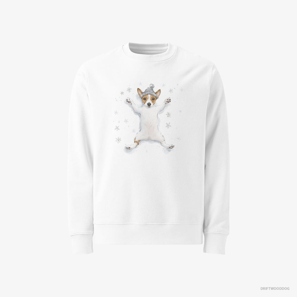 Jack Russell Terrier Sweatshirt – Women White Sweatshirt Classic – Rolling in the Snow (on White Background)