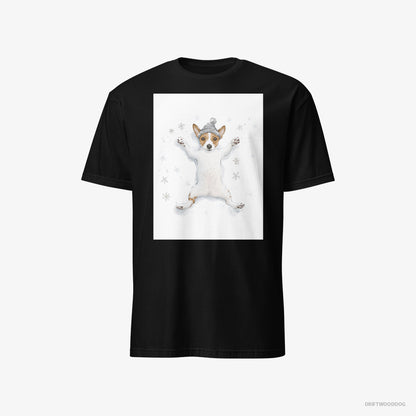 Jack Russell Terrier T-Shirt – Women Black T-Shirt Classic – Rolling in the Snow (on White Background)