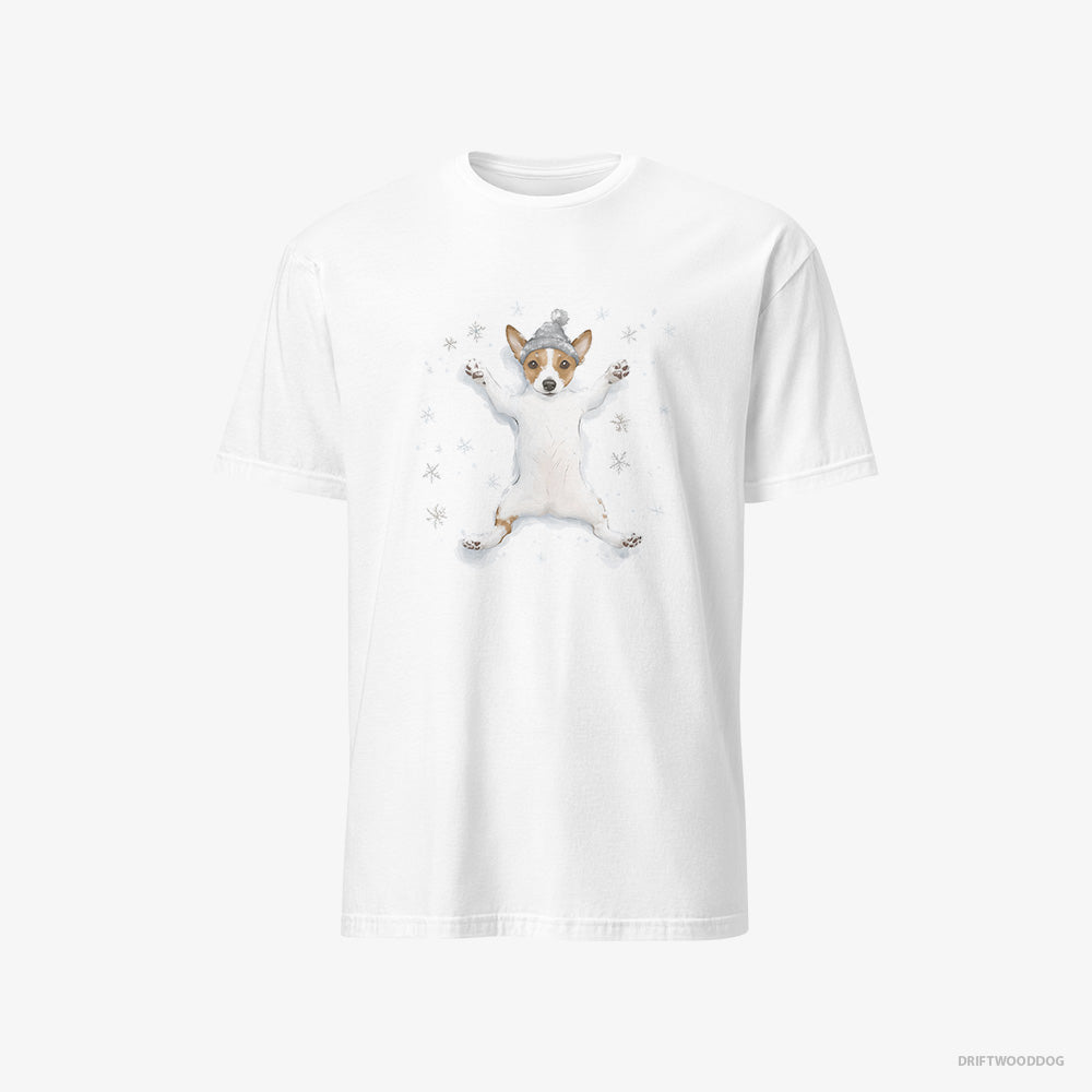 Jack Russell Terrier T-Shirt – Women White T-Shirt Classic – Rolling in the Snow (on White Background)