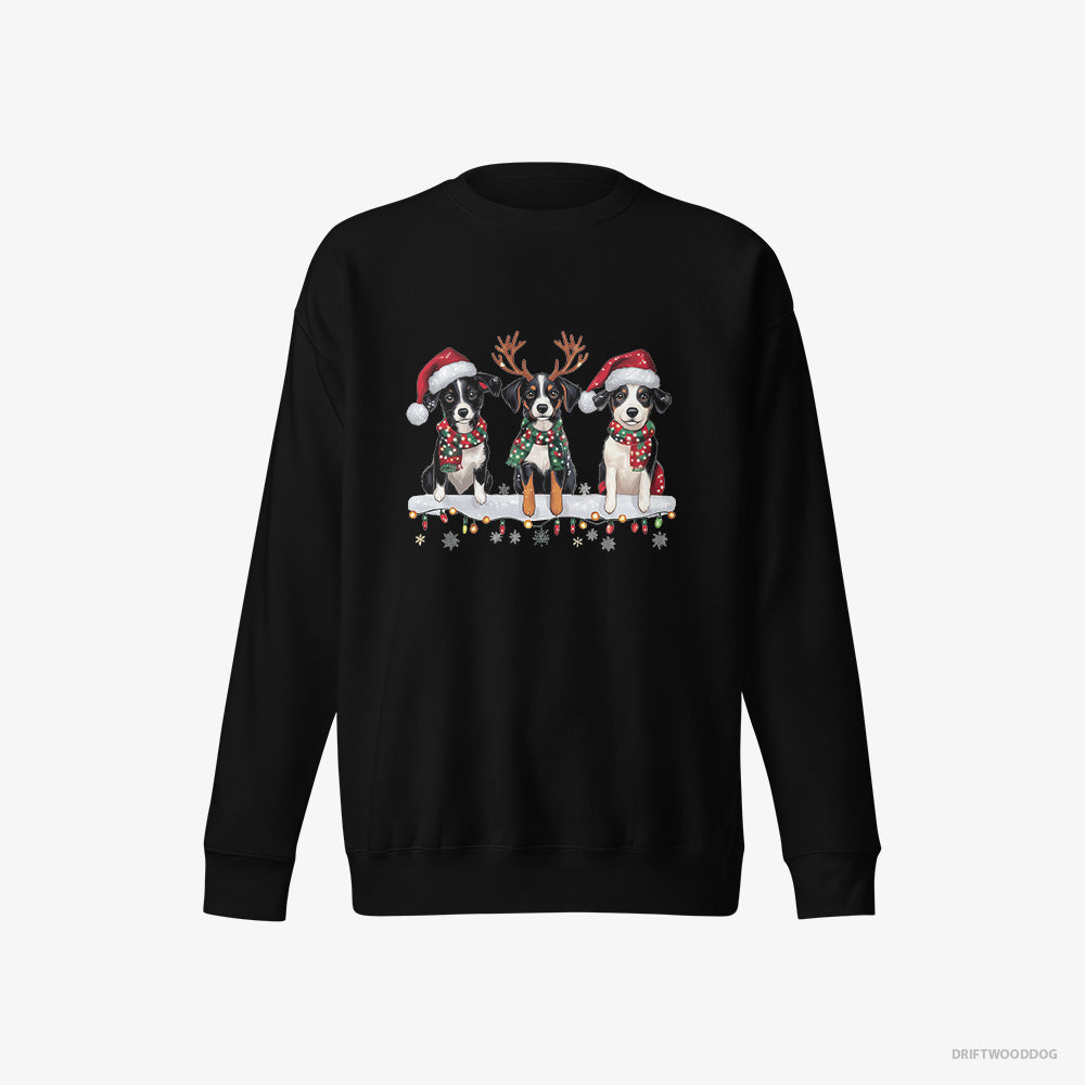 Border Collie Sweatshirt – Men Black Sweatshirt Eco-Friendly – Puppies in the Christmas Spirit (on White Background)