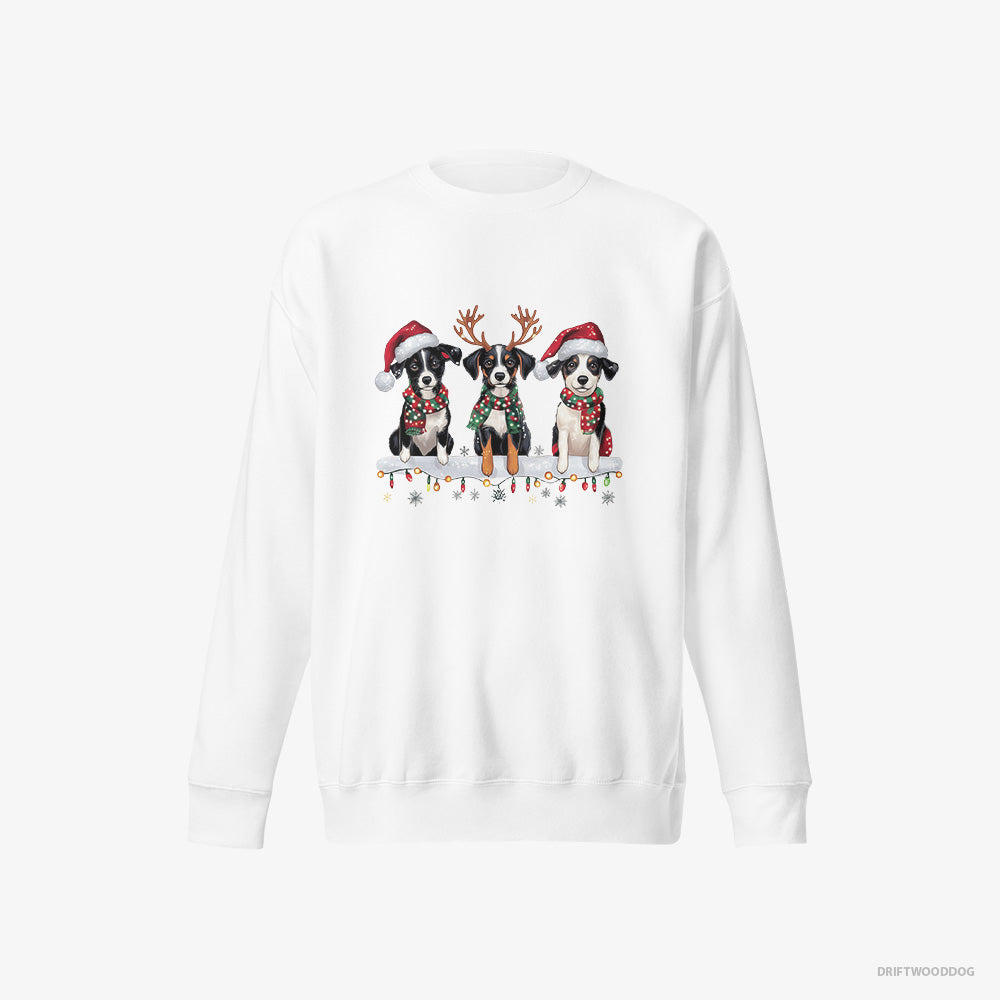 Border Collie Sweatshirt – Men White Sweatshirt Eco-Friendly – Puppies in the Christmas Spirit (on White Background)