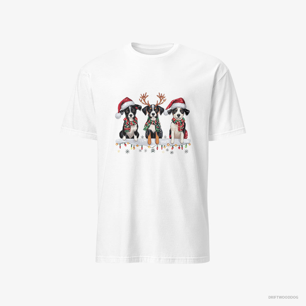 Border Collie T-Shirt – Men White T-Shirt Classic – Puppies in the Christmas Spirit (on White Background)