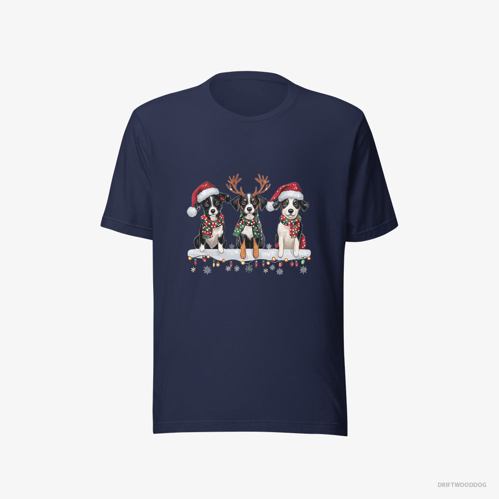 Border Collie T-Shirt – Men Navy T-Shirt Eco-Friendly – Puppies in the Christmas Spirit (on White Background)