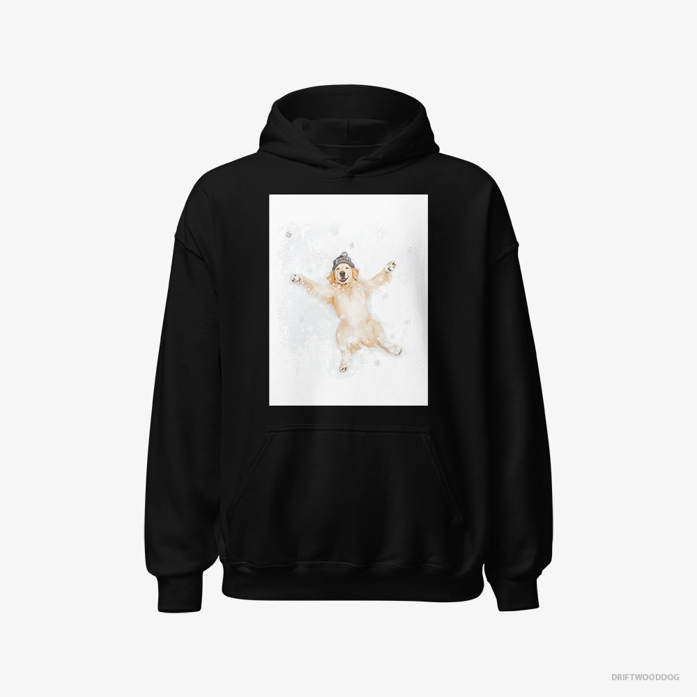 Golden Retriever Hoodie – Women Black Hoodie Classic – Making a Snow Angel (on White Background)