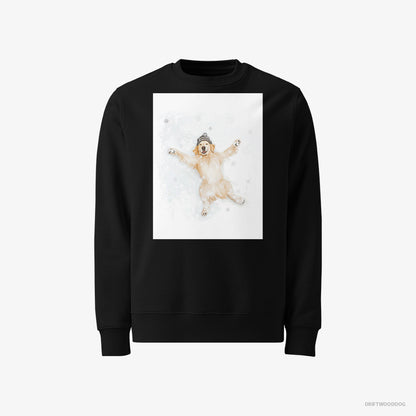 Golden Retriever Sweatshirt – Men Black Sweatshirt Classic – Making a Snow Angel (on White Background)