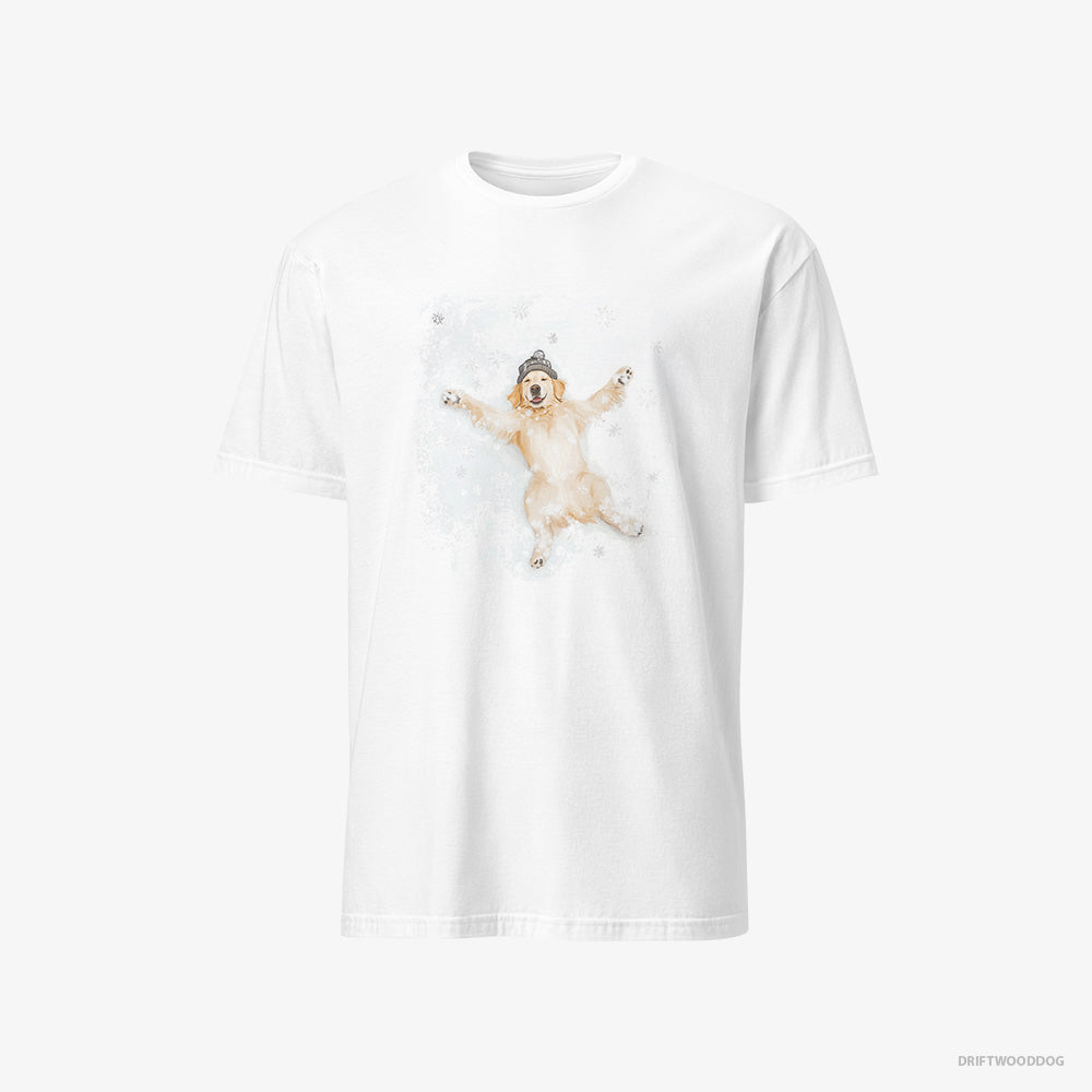 Golden Retriever T-Shirt – Men White T-Shirt Classic – Making a Snow Angel (on White Background)