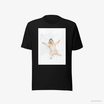 Golden Retriever T-Shirt – Men Black T-Shirt Eco-Friendly – Making a Snow Angel (on White Background)