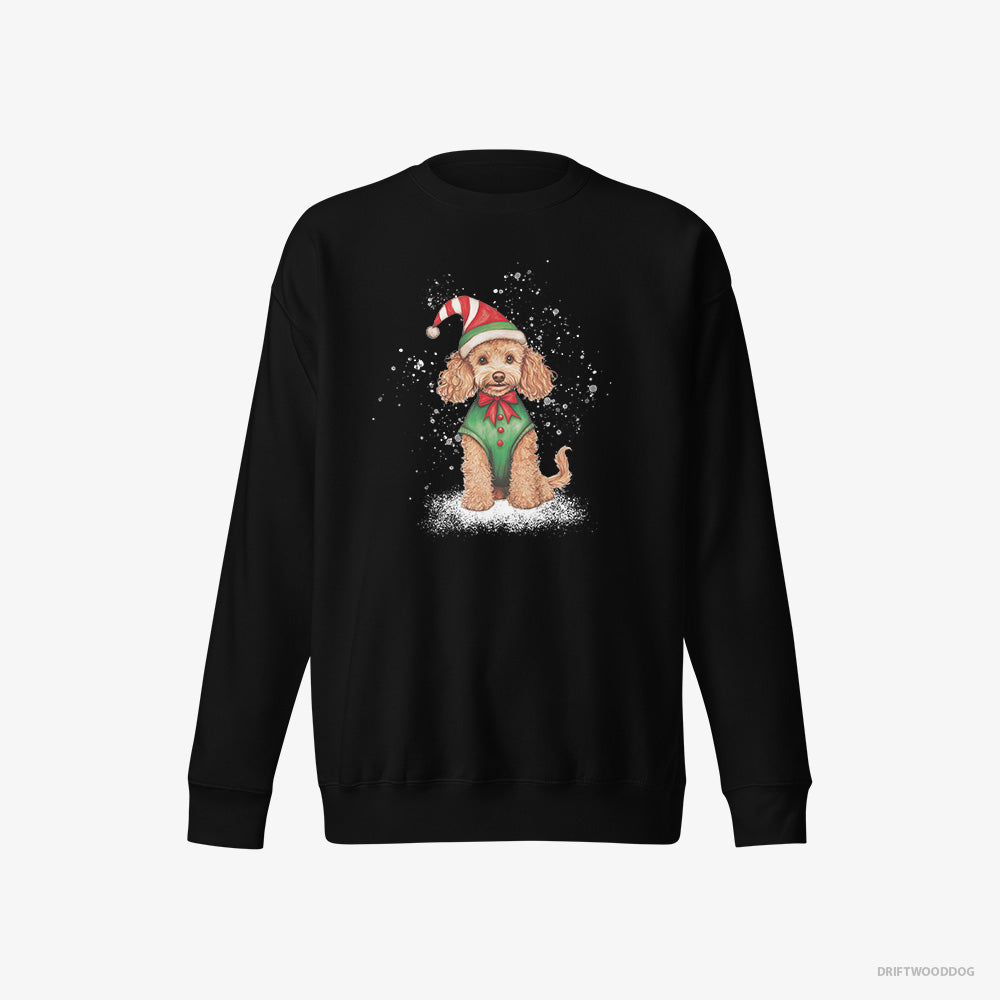 Poodle Sweatshirt – Men Black Sweatshirt Eco-Friendly – Wearing an Elf Outfit (on White Background)