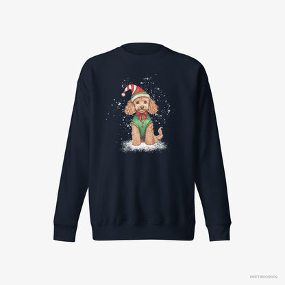 Poodle Sweatshirt – Men Navy Sweatshirt Eco-Friendly – Wearing an Elf Outfit (on White Background)