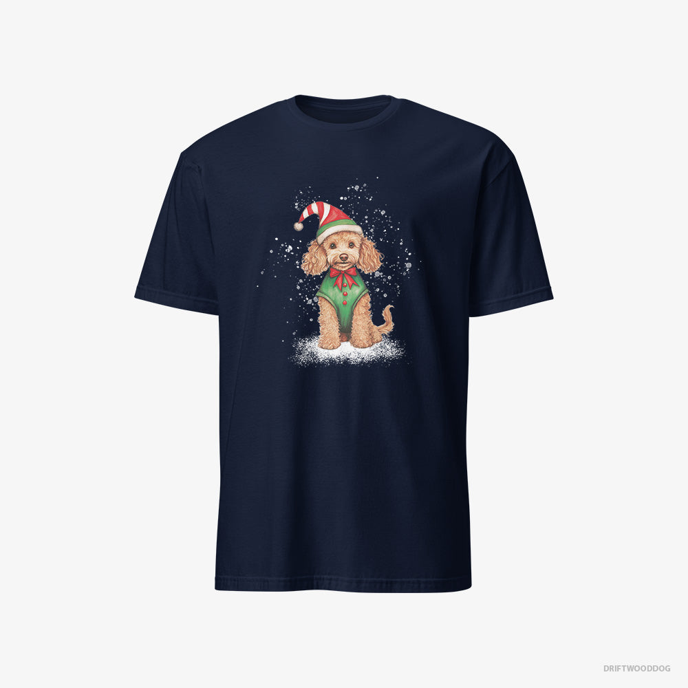 Poodle T-Shirt – Men Navy T-Shirt Classic – Wearing an Elf Outfit (on White Background)