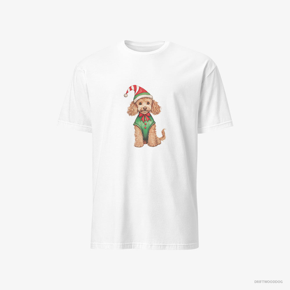 Poodle T-Shirt – Men White T-Shirt Classic – Wearing an Elf Outfit (on White Background)