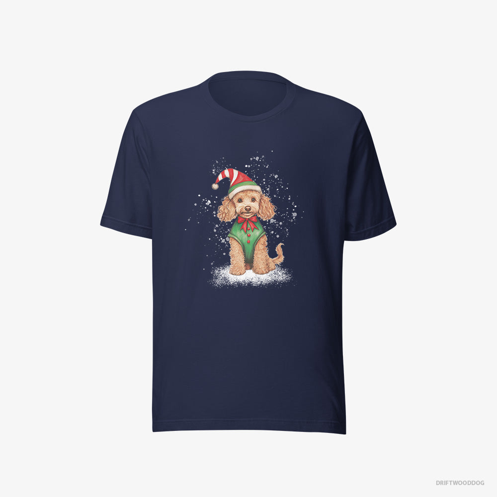 Poodle T-Shirt – Men Navy T-Shirt Eco-Friendly – Wearing an Elf Outfit (on White Background)