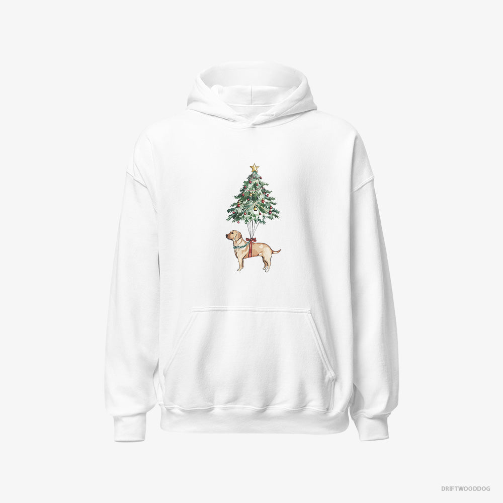 Labrador Retriever Hoodie – Women White Hoodie Classic – Hanging on the Christmas Tree (on White Background)