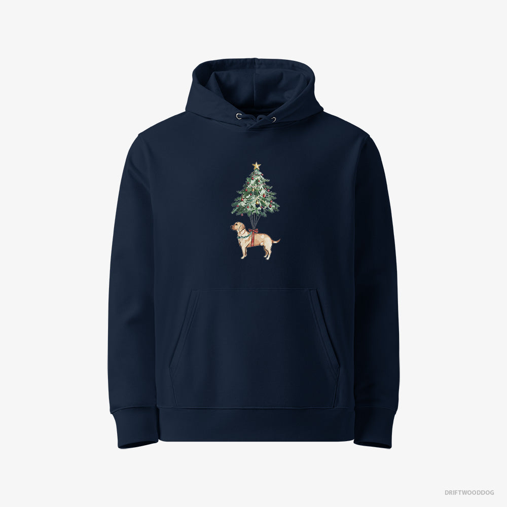 Labrador Retriever Hoodie – Women Navy Hoodie Eco-Friendly – Hanging on the Christmas Tree (on White Background)