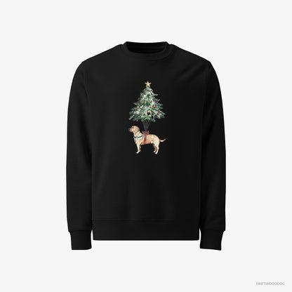 Labrador Retriever Sweatshirt – Men Black Sweatshirt Classic – Hanging on the Christmas Tree (on White Background)