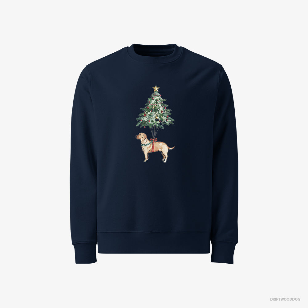 Labrador Retriever Sweatshirt – Men Navy Sweatshirt Classic – Hanging on the Christmas Tree (on White Background)