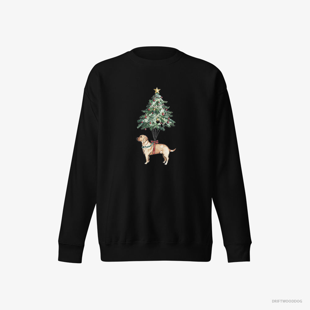 Labrador Retriever Sweatshirt – Men Black Sweatshirt Eco-Friendly – Hanging on the Christmas Tree (on White Background)