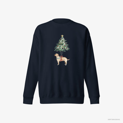 Labrador Retriever Sweatshirt – Men Navy Sweatshirt Eco-Friendly – Hanging on the Christmas Tree (on White Background)