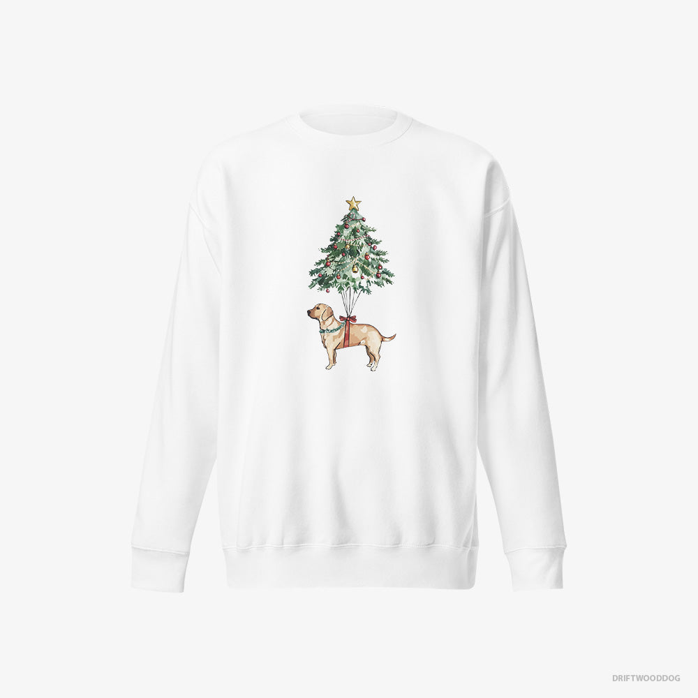 Labrador Retriever Sweatshirt – Men White Sweatshirt Eco-Friendly – Hanging on the Christmas Tree (on White Background)