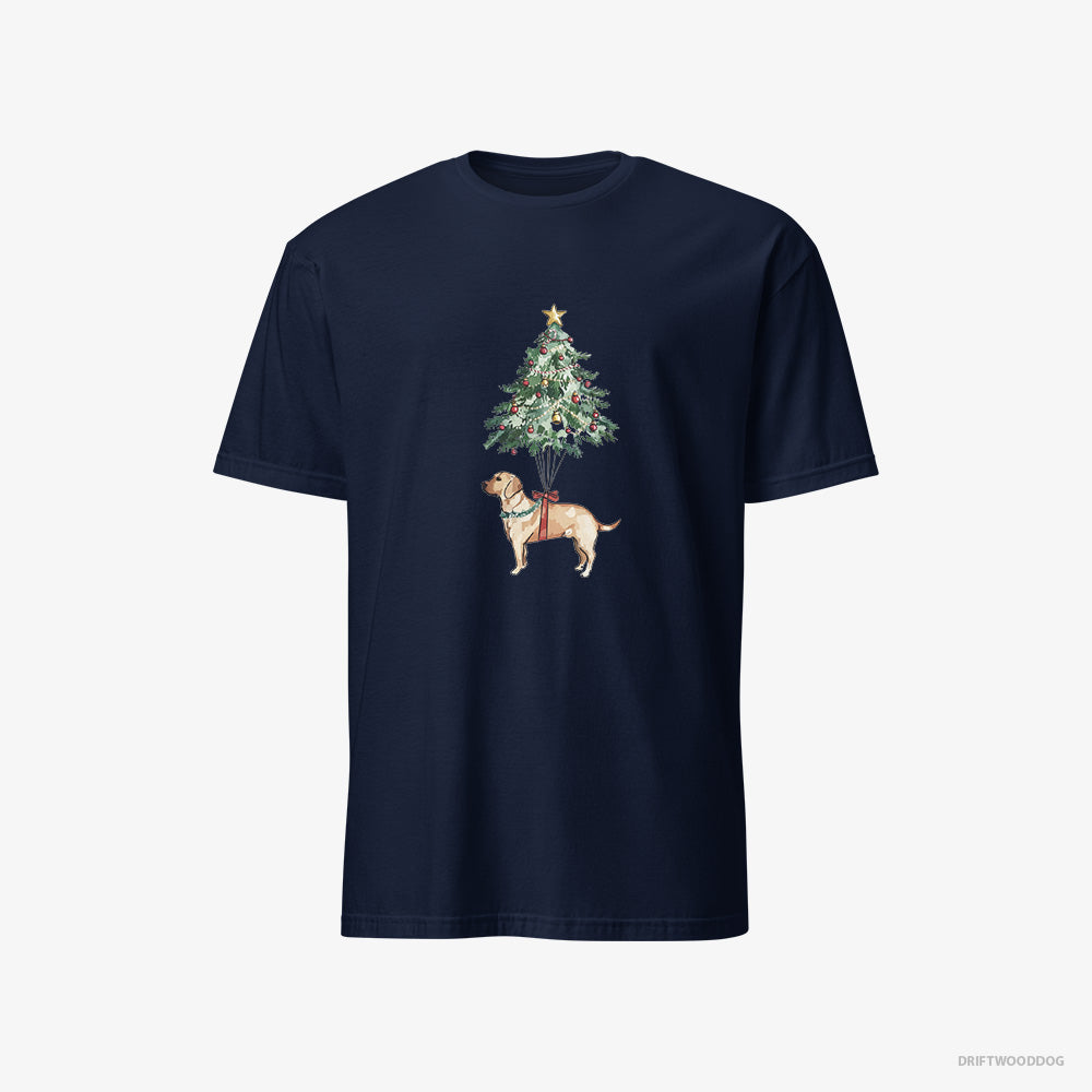 Labrador Retriever T-Shirt – Men Navy T-Shirt Classic – Hanging on the Christmas Tree (on White Background)