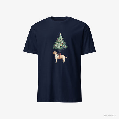 Labrador Retriever T-Shirt – Men Navy T-Shirt Classic – Hanging on the Christmas Tree (on White Background)