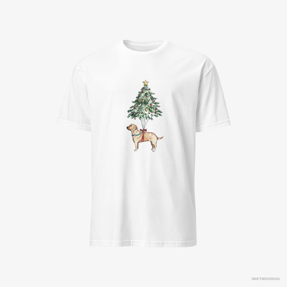 Labrador Retriever T-Shirt – Men White T-Shirt Classic – Hanging on the Christmas Tree (on White Background)