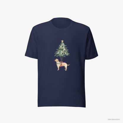 Labrador Retriever T-Shirt – Men Navy T-Shirt Eco-Friendly – Hanging on the Christmas Tree (on White Background)