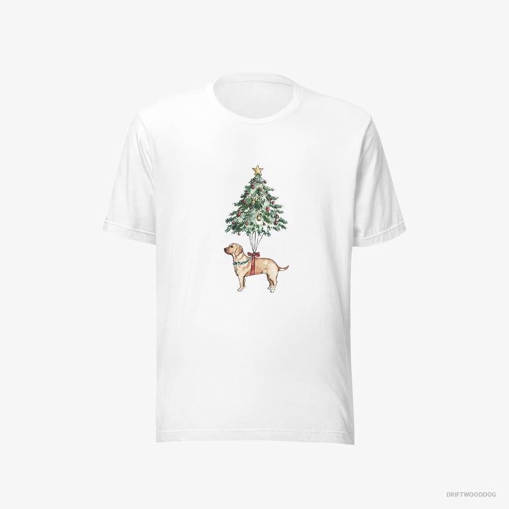 Labrador Retriever T-Shirt – Women White T-Shirt Eco-Friendly – Hanging on the Christmas Tree (on White Background)