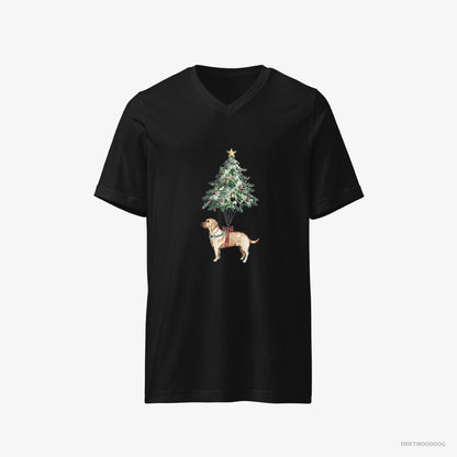 Labrador Retriever T-Shirt – Men Black T-Shirt V-Neck – Hanging on the Christmas Tree (on White Background)