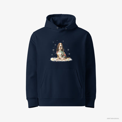 Basset Hound Wrapped in Christmas Lights Navy Hoodie