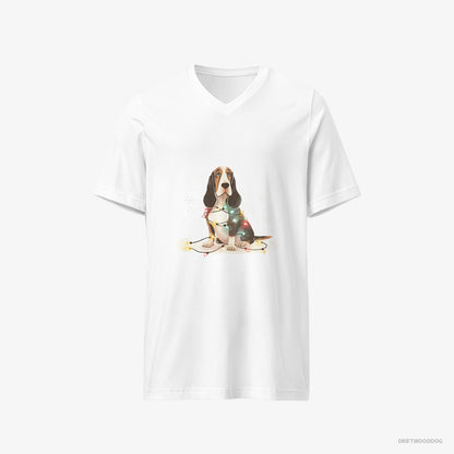 Basset Hound Wrapped in Christmas Lights White T-Shirt