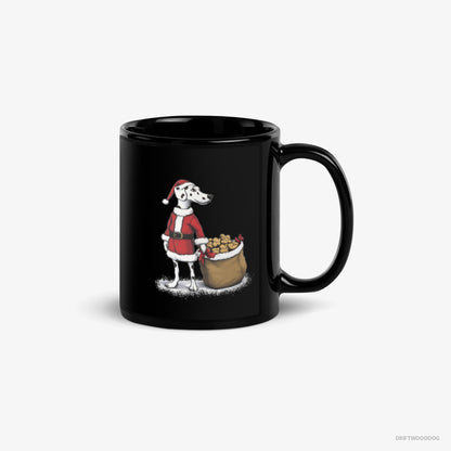 Dalmatian Mug – Unisex Black Mug Classic – Carrying a Bag of Cookies for Christmas (on White Background)