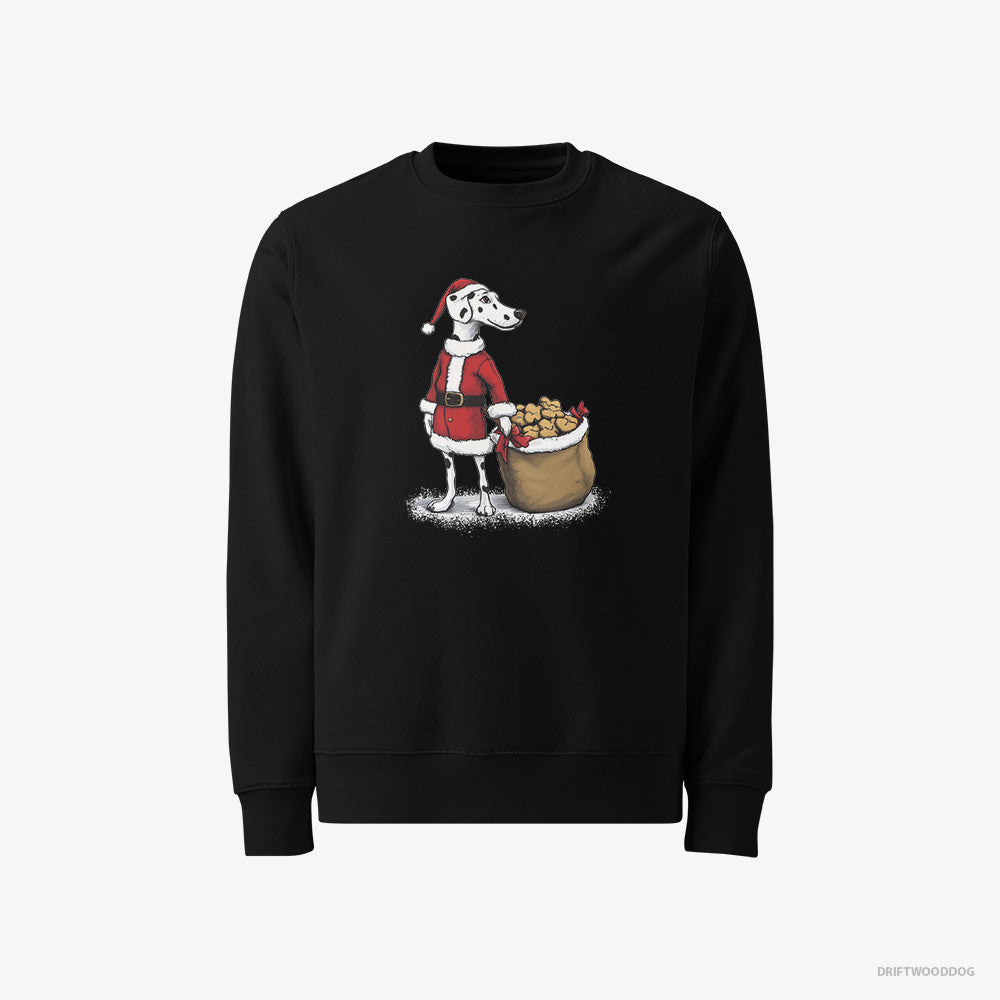 Dalmatian Sweatshirt – Men Black Sweatshirt Classic – Carrying a Bag of Cookies for Christmas (on White Background)